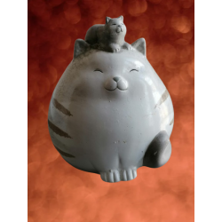 Schattige keramische kat met mini-kat - Kawaii beeldje, unieke decoratie