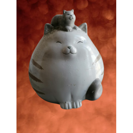 Gato de cerámica adorable con mini gato - figurilla kawaii, decoración única