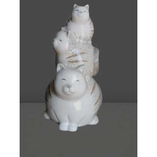 Trio de gato cerâmico - escultura empilhada suave e calmante