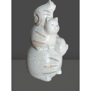 Trio de gato cerâmico - escultura empilhada suave e calmante