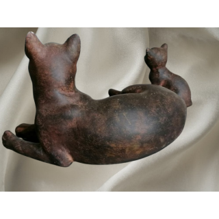 Sculpture Vintage Chatte avec ses 2 Chatons – Élégante et Touchante