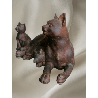 Sculpture Vintage Chatte avec ses 2 Chatons – Élégante et Touchante