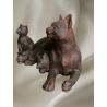Vintage pussy sculptuur met zijn 2 kittens - elegant en aanraken