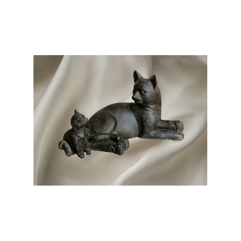 Statuette de Chat et Chaton en Résine ou Bois - Style Décoratif des Années 80-2000