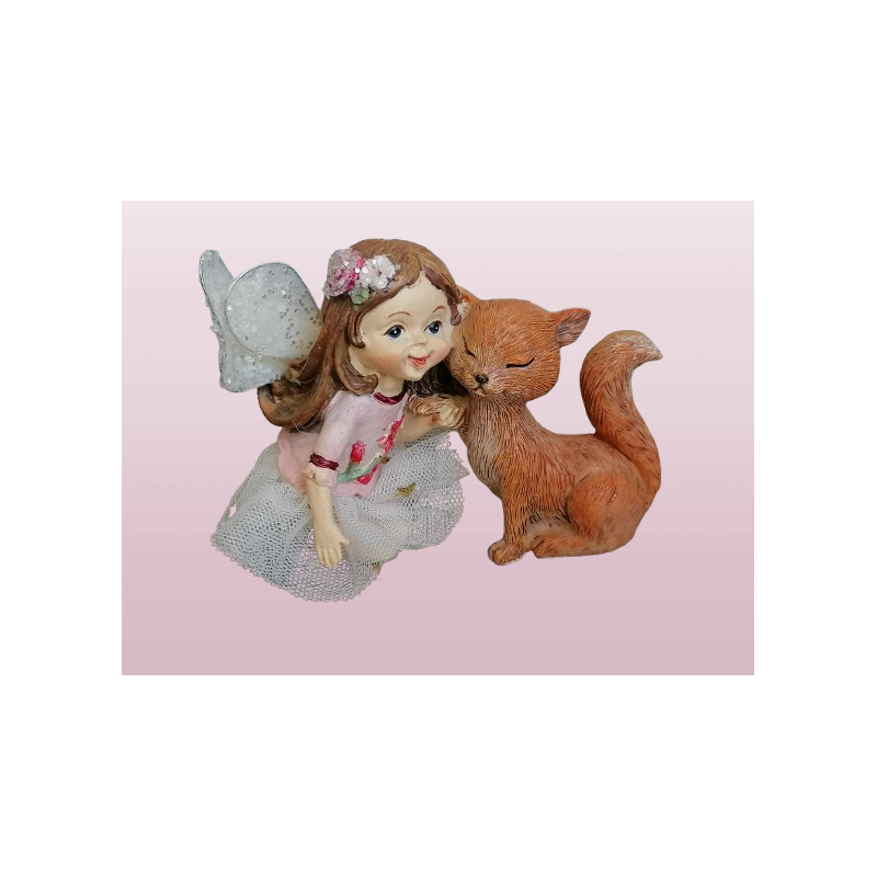 FIGURINE Fairy and Cat - decorativa porcellana / resina (90-2000)