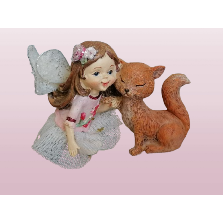 Fada de figurina e gato - porcelana decorativa / resina (90-2000)