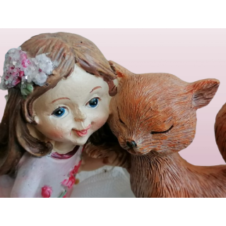 Fada de figurina e gato - porcelana decorativa / resina (90-2000)