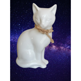 Estatuilla de porcelana de gato sentada - 17 x 11 cm, vintage