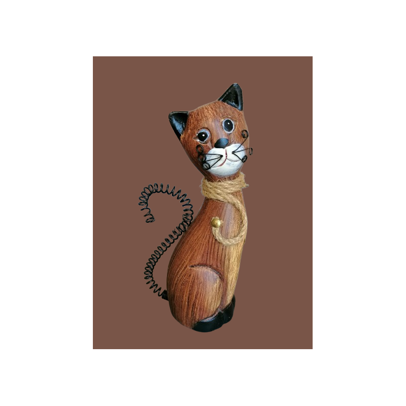 Chat décoratif en bois sculpté à la main