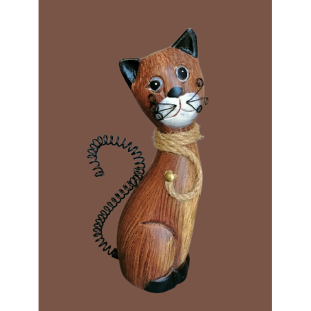Gato decorativo de madeira esculpida mão