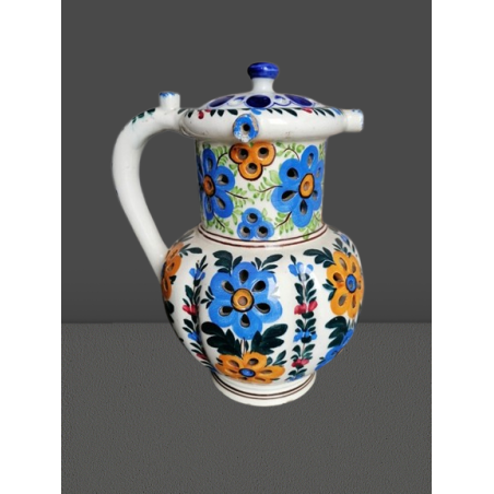 Pichet ancien en faïence décor floréal peint main – pièce artisanale unique