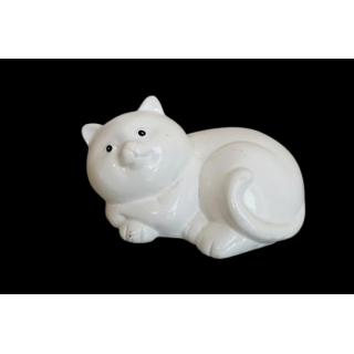Figurine de chat de cerámica blanca - Vintage 2000S (5,5 x 11 cm)