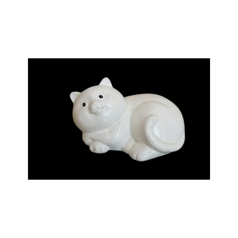 Figurine chat en céramique blanche – Vintage années 2000 (5,5 x 11 cm)