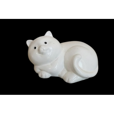 Figurine de chat de cerámica blanca - Vintage 2000S (5,5 x 11 cm)