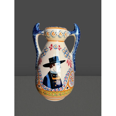 Raro Vaso em Anses Henriot Quimper - Bretron Art Breton Caranean
