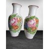 2 vases in artisanal faience – hand painted floral decoration – 33 cm