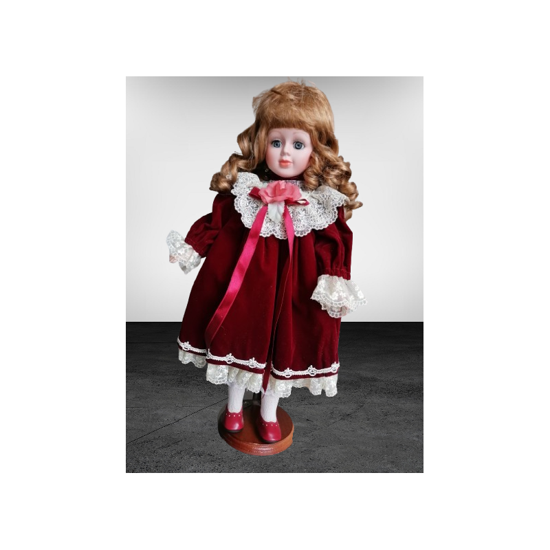 Muñeca de porcelana victoriana - Vestido de Burdeos 40 cm