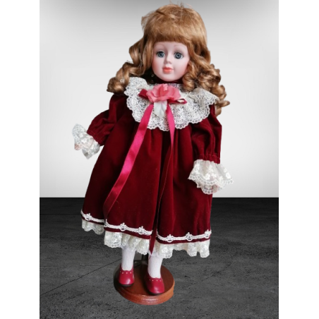 Muñeca de porcelana victoriana - Vestido de Burdeos 40 cm