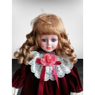 Muñeca de porcelana victoriana - Vestido de Burdeos 40 cm