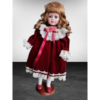 Muñeca de porcelana victoriana - Vestido de Burdeos 40 cm