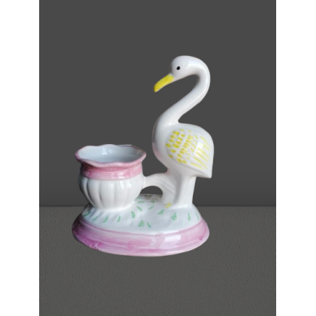 Vintage decoratieve vaas in porseleinen vogel en bloemkop 70s