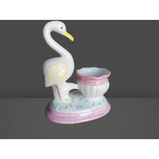Vase décoratif vintage en porcelaine oiseau et coupe fleurie années 70
