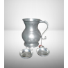 Set pitcher + 2 tastevins in tin « Les Étains du Manoir » Étain de Paris, mid-20th century