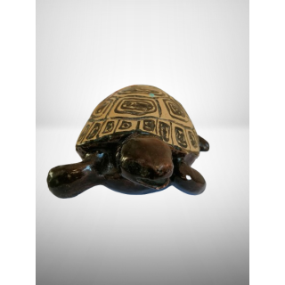 Artisanal ceramic turtle Made in France – Vintage 1950-1970 geometric decor