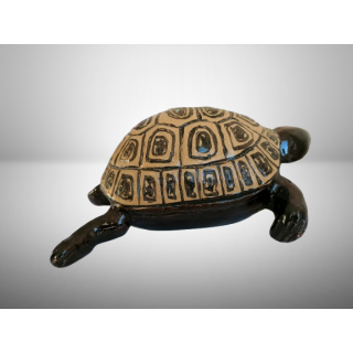 Artisanal ceramic turtle Made in France – Vintage 1950-1970 geometric decor