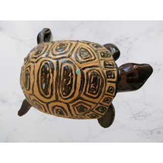 Tartaruga de cerâmica artesanal feita na França - vintage 1950-1970 decoração geométrica