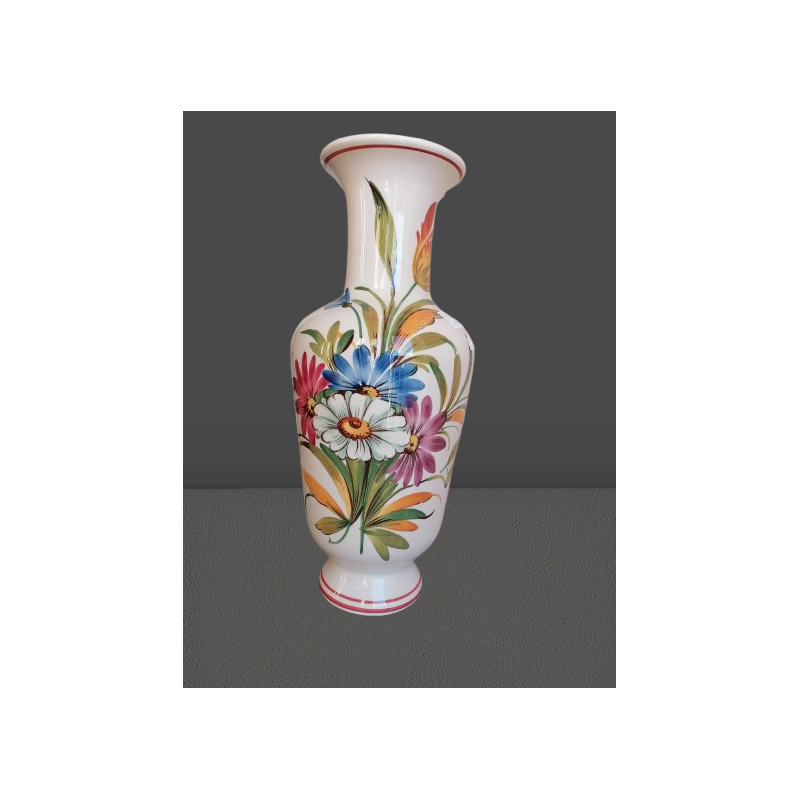 Handgeschilderde bloemenvaas - Vintage Craft Faience 39 cm