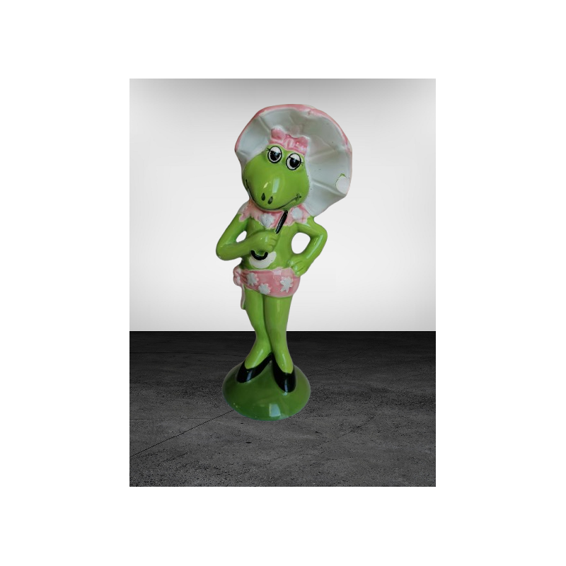 Stilvolle Froschfigur mit Rosa Hut in emailliertem Keramik