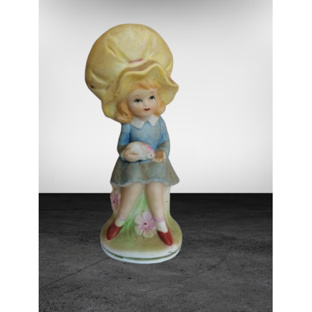 Chica figurina en el gran sombrero de porcelana con mano pintada a mano 50 / 70s