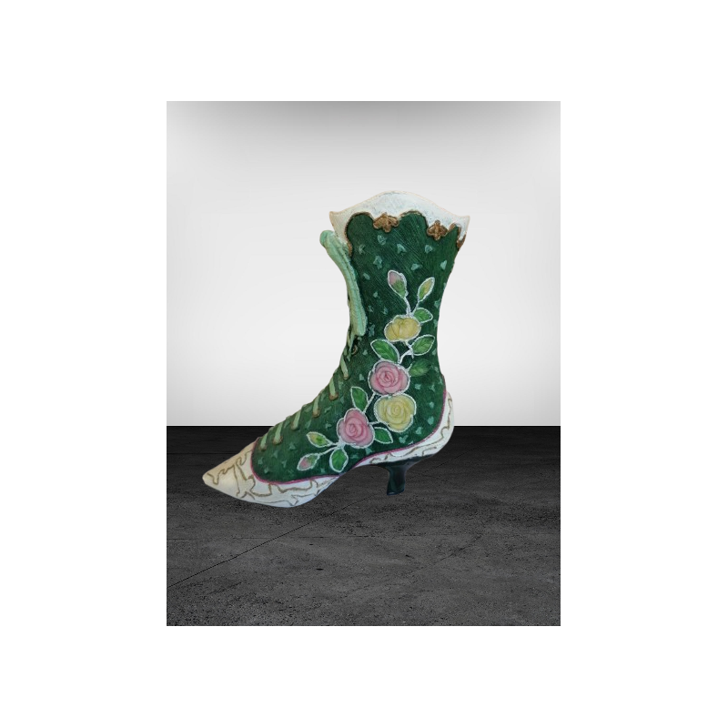 Vintage dekoratives Porzellan-handgemachtes Porzellan-Booter - grüne und rosa Blüten
