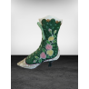 Bottine décorative vintage en porcelaine peinte à la main – Vert et fleurs roses