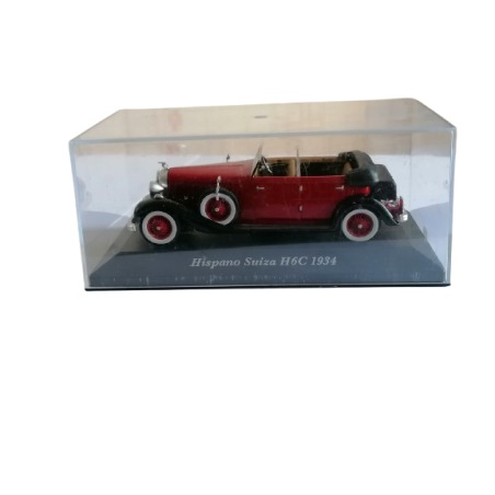 Hispano Suiza H6C 1934 Miniature de collection 1/43 Rouge & Noir sous vitrine