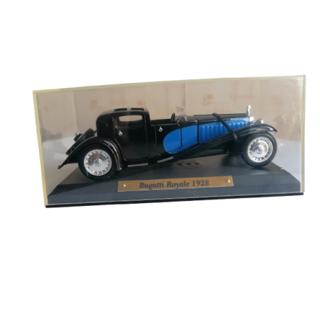 Bugatti Royal 1928 preto e azul | Miniatura 1/43 com vitrine