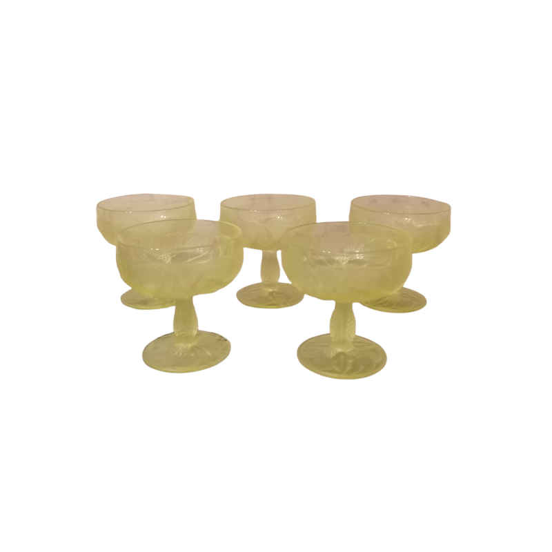 Conjunto de 5 tazas vintage en decoración floral de vidrio moldeado - 1950-1970