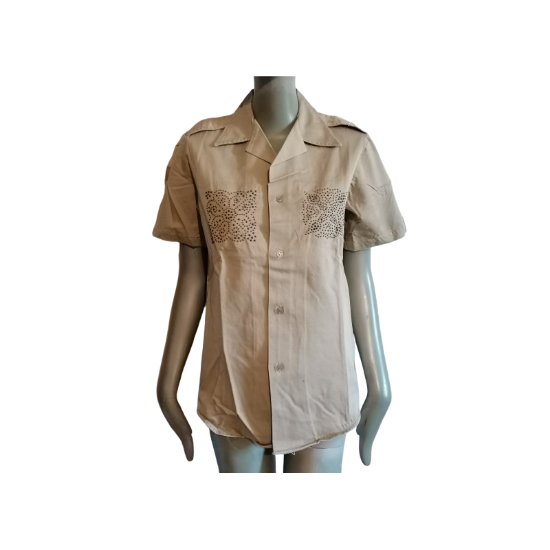 Military shirt upcycled beige – openwork details – unique piece