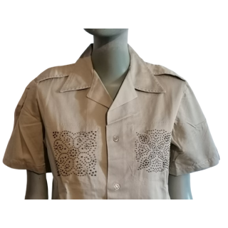 Military shirt upcycled beige – openwork details – unique piece