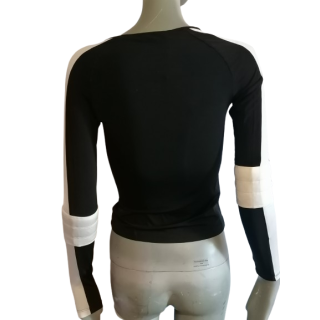 Top asymétrique noir & blanc avec coudières