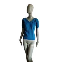 Vintage Top 90s 100% katoen Blauw - V-hals - Nieuw met label