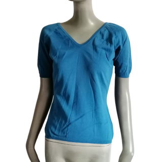 Vintage Top 90s 100% Cotton Blue - V-neck - New with label