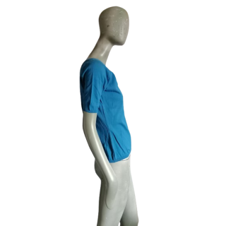 Vintage Top 90s 100% algodón azul - cuello en V - nuevo con etiqueta