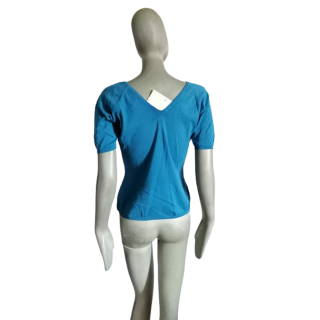 Vintage Top 90er Jahre 100% Baumwolle blau - V-Ausschnitt - neu mit Etikett
