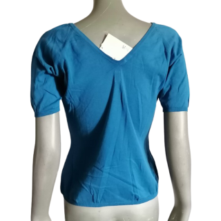 Vintage Top 90s 100% Algodão Azul - Pescoço V - Novo com Etiqueta