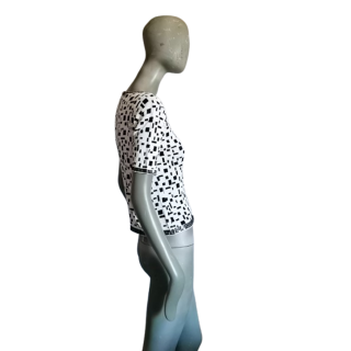 Top grafico bianco e nero Alma con perline - stile retrò chic
