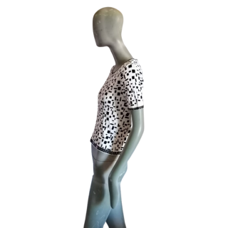 Black and White Graphic Top Alma with Beads - Retro Chic Style