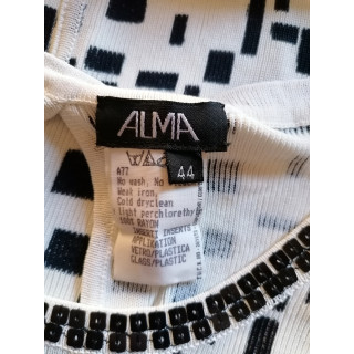Top grafico bianco e nero Alma con perline - stile retrò chic