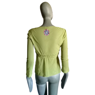 Maliparmi – Top cache-cœur bohème vert pâle, caftan tulle, made in Italy